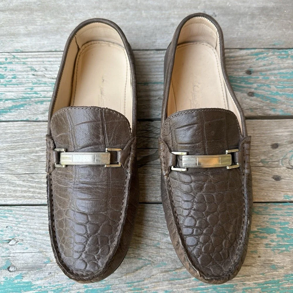 Kangaroos Shoes Driving Loafers Men's Size 7.5 US Croc Embossed Leather Horsebit